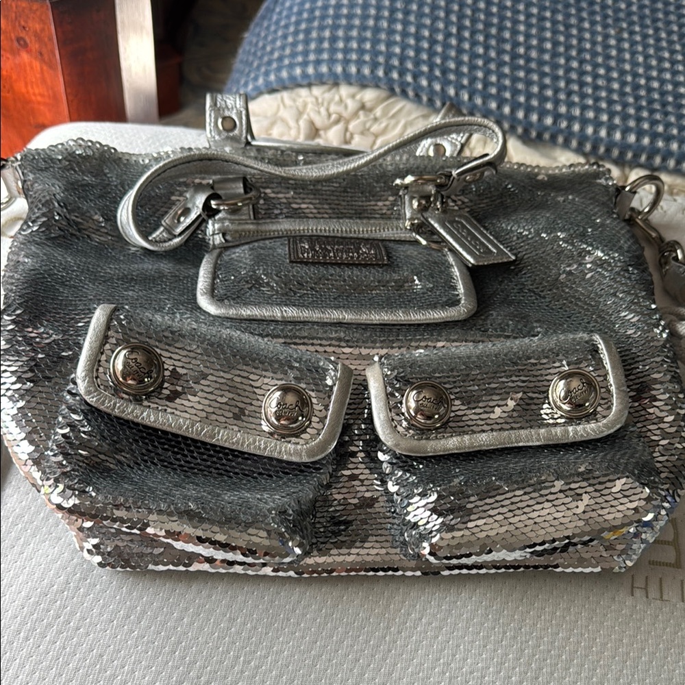 Coach Silver Shoulder Bag with Structured Design